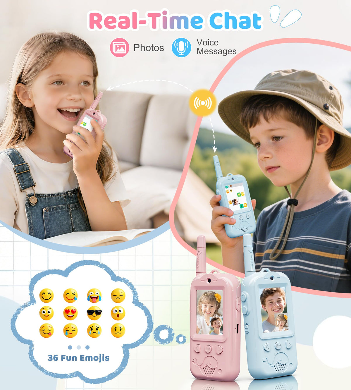 GIAYERN walkie-talkie 2-inch IPS screen supports crisp kid-friendly video calls