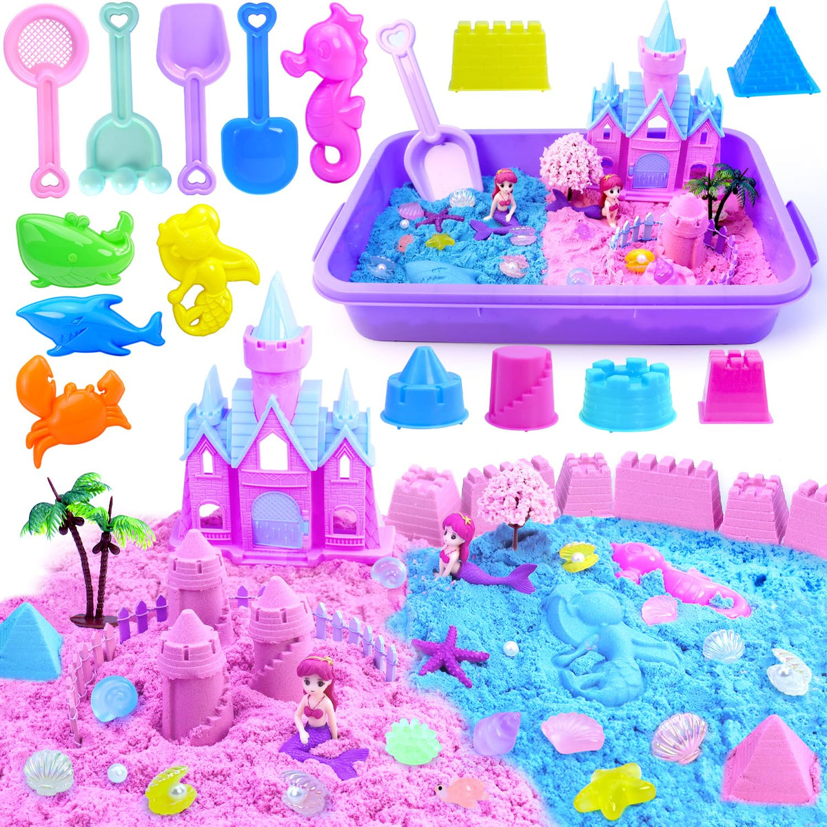GIDGOD mermaid-sensory-box-kit - mermaids for imaginative play and fine motor development.