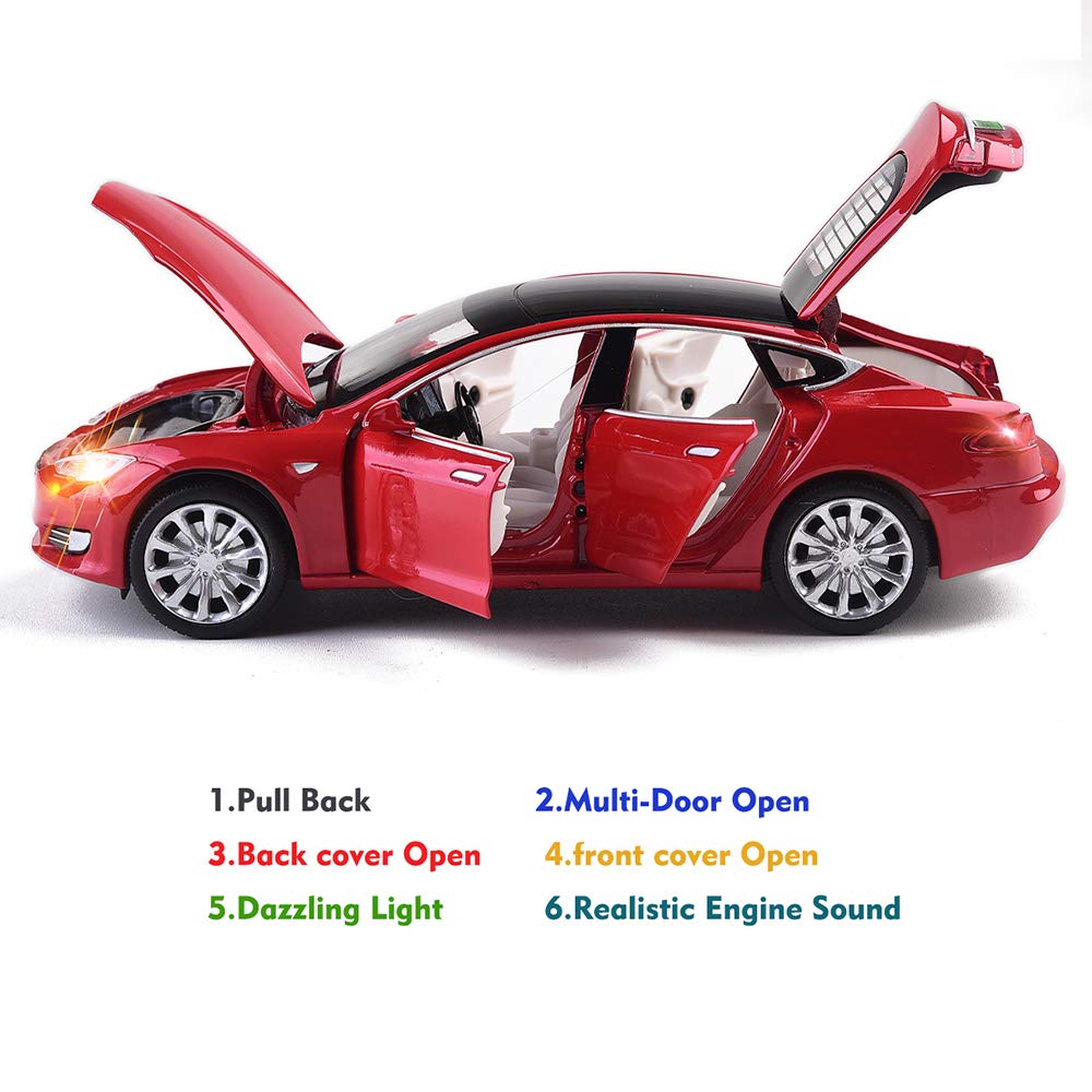 gidoyi Model S alloy toy car red with rear doors open for display and storytelling