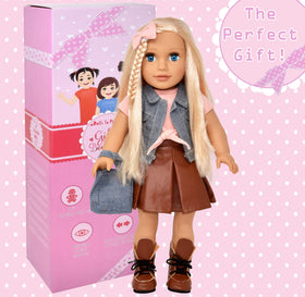Gift Boutique 18-Inch doll leather boots complete a chic dress-up look