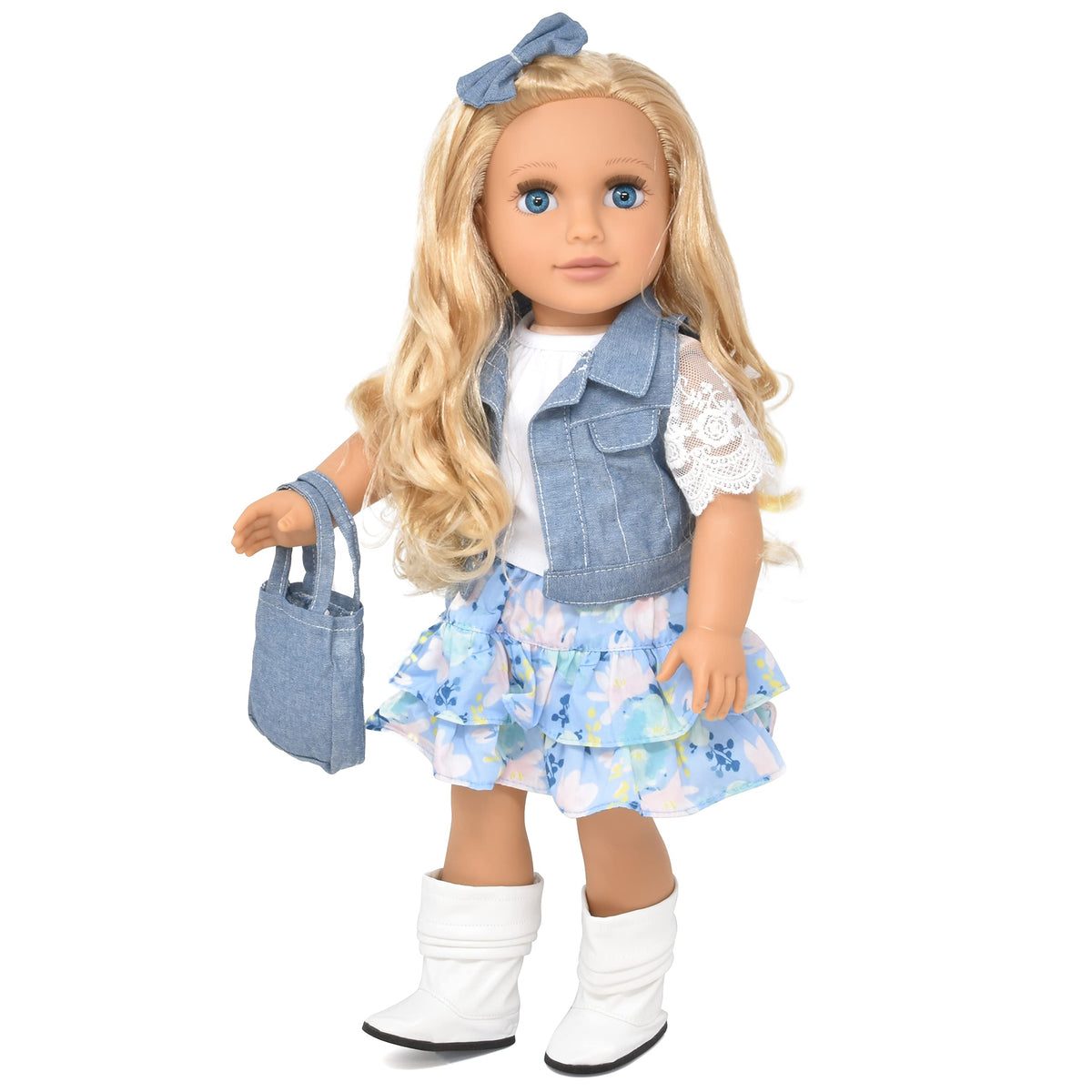 Gift Boutique 18-inch doll wearing boots and sandals for versatile outfits