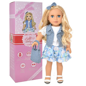 Gift Boutique 18-inch doll in white T-shirt with hair bow for styling