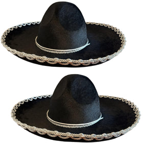 GiftExpress 2-pack black sombrero with silver trim for Cinco de Mayo outfits.