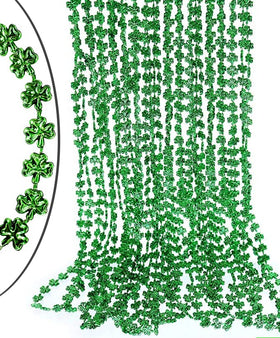 GiftExpress green shamrock beads 33in necklace side view, ideal bulk party favors.