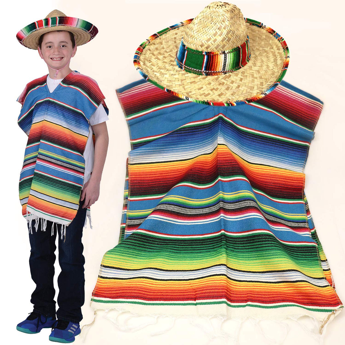 GiftExpress kid poncho close-up in vivid colors for festive dress-up