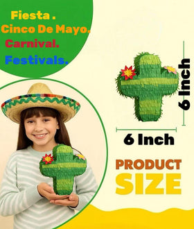 GiftExpress mini cactus pinatas on a table, vibrant party decor.