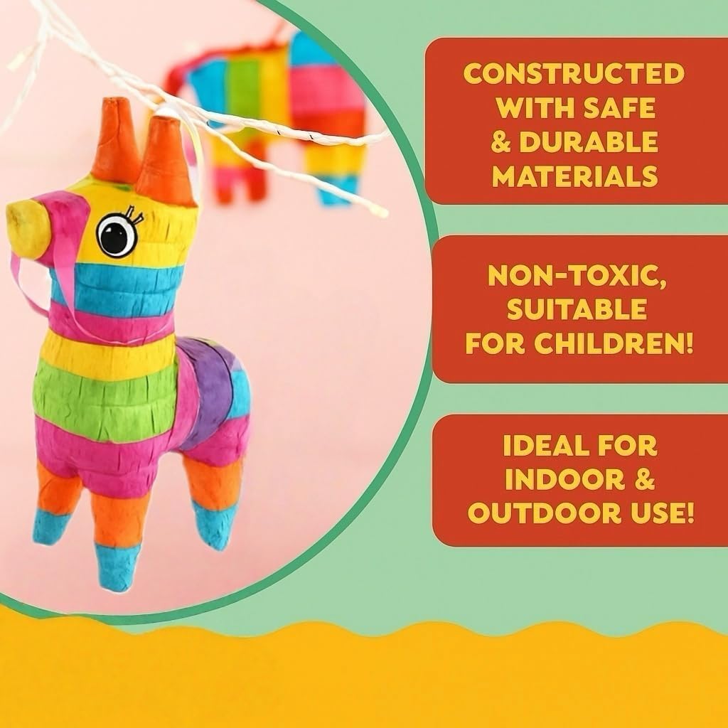 GiftExpress mini donkey piñata side view with rainbow stripes