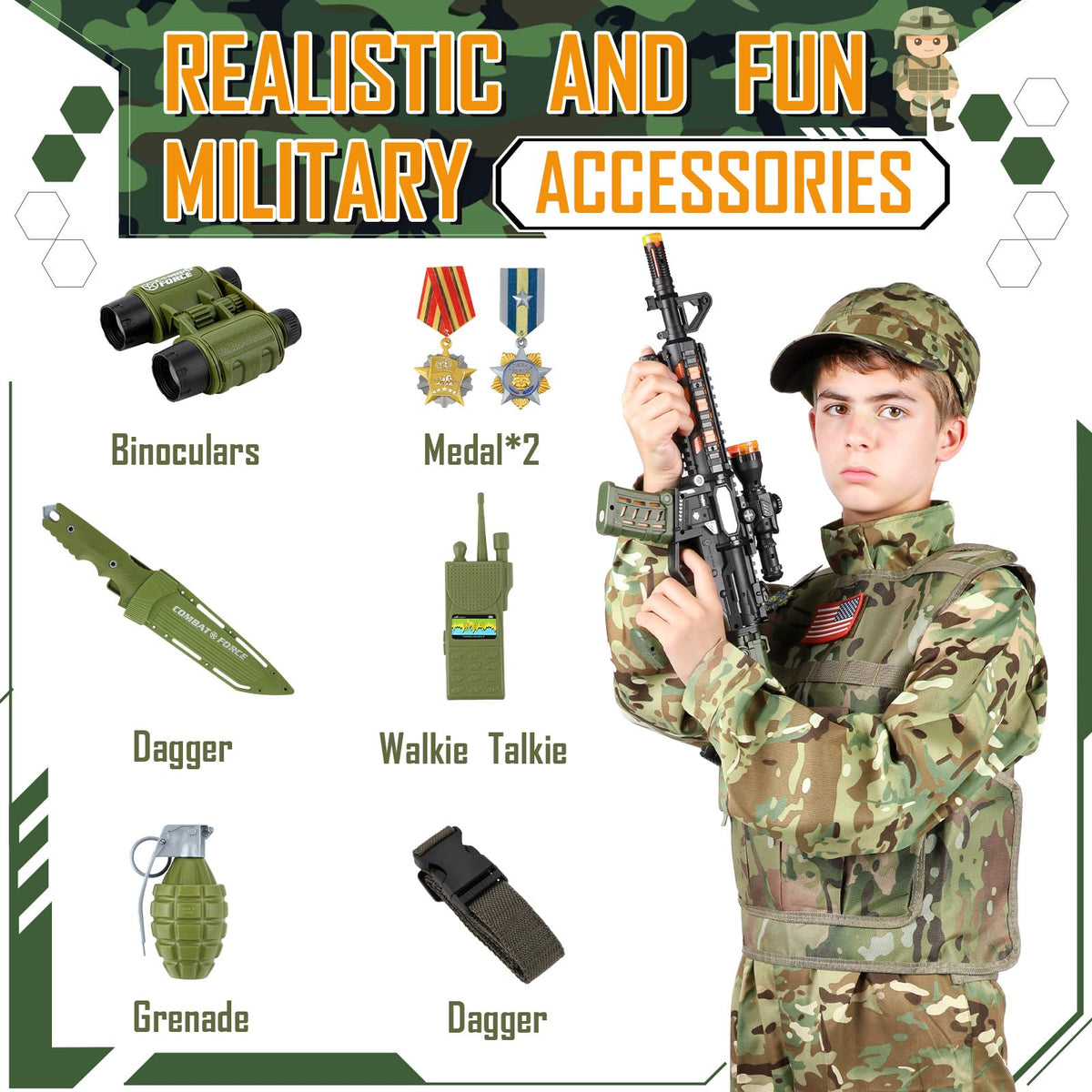Giftinbox army costume binoculars enhance realistic role-play during games.