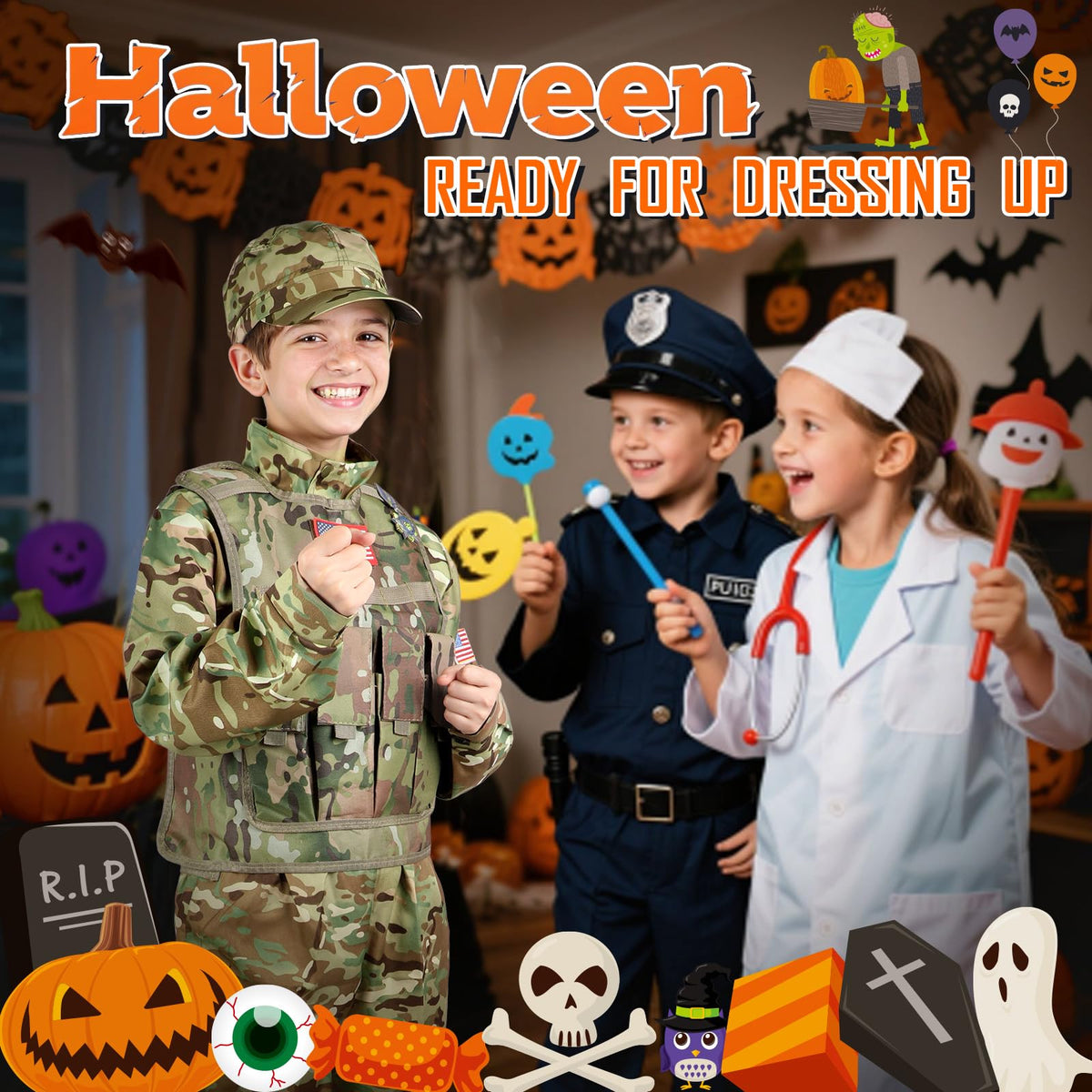 Giftinbox army costume medals highlight achievement in pretend missions.
