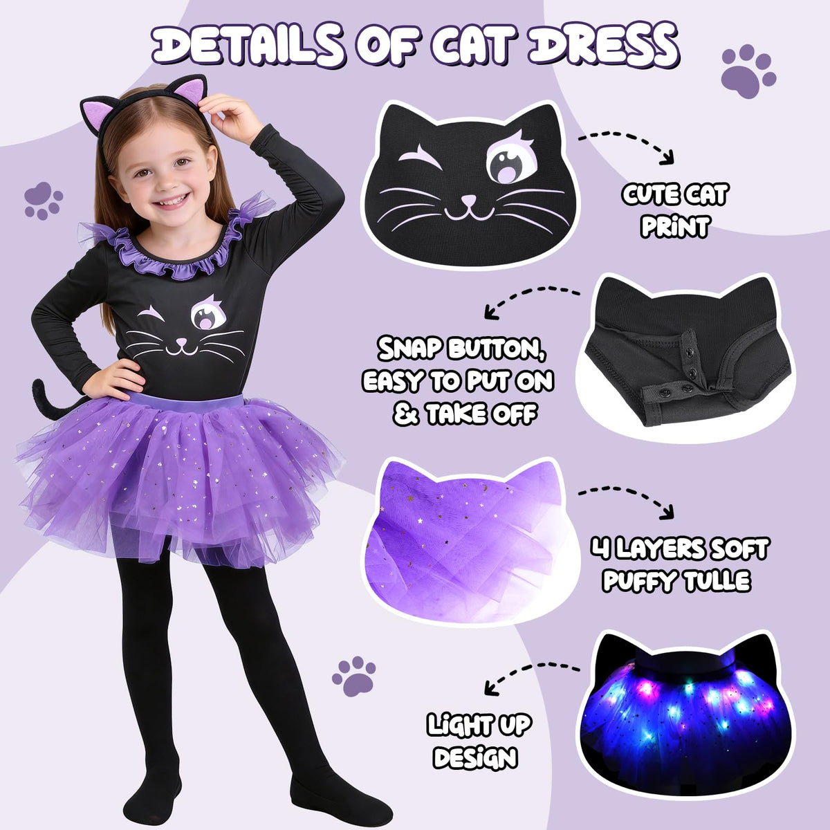 Giftinbox cat costume tights providing comfortable coverage under tutu