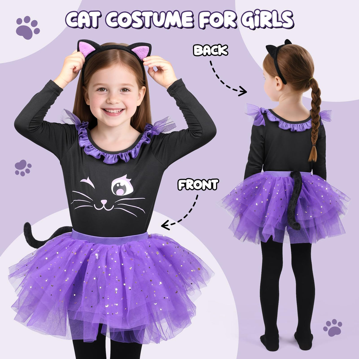 Giftinbox cat costume tutu with detachable tail for versatile styling
