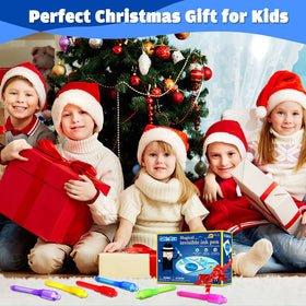 Giftinbox 28-piece spy pen set shows colorful ink and UV lighting