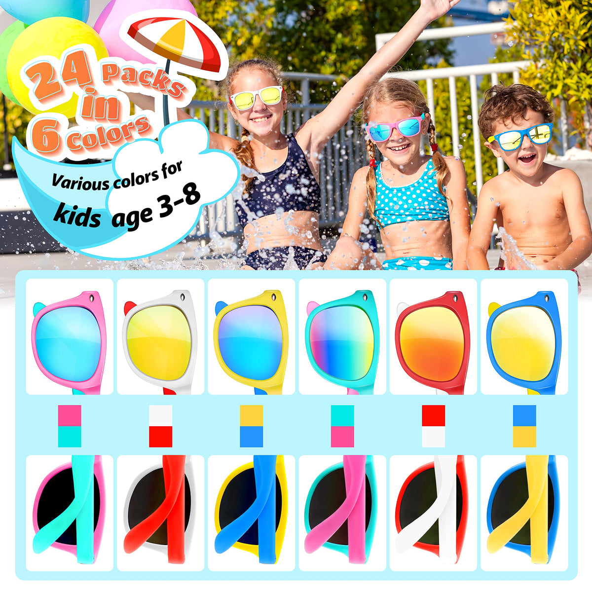 GIFTINBOX kids sunglasses with contrasting color frames for a playful look.