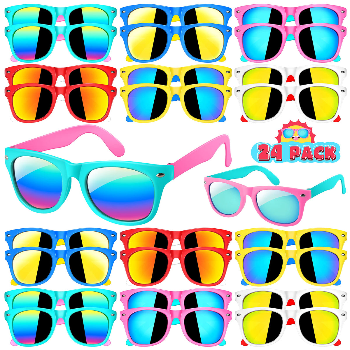 GIFTINBOX kids sunglasses in six colors, perfect for party favors and outdoor play.