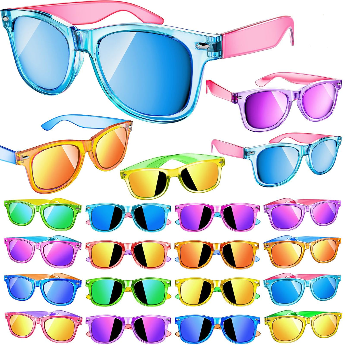 Giftinbox neon sunglasses front view for kids, vibrant party favor with glare-reducing lenses