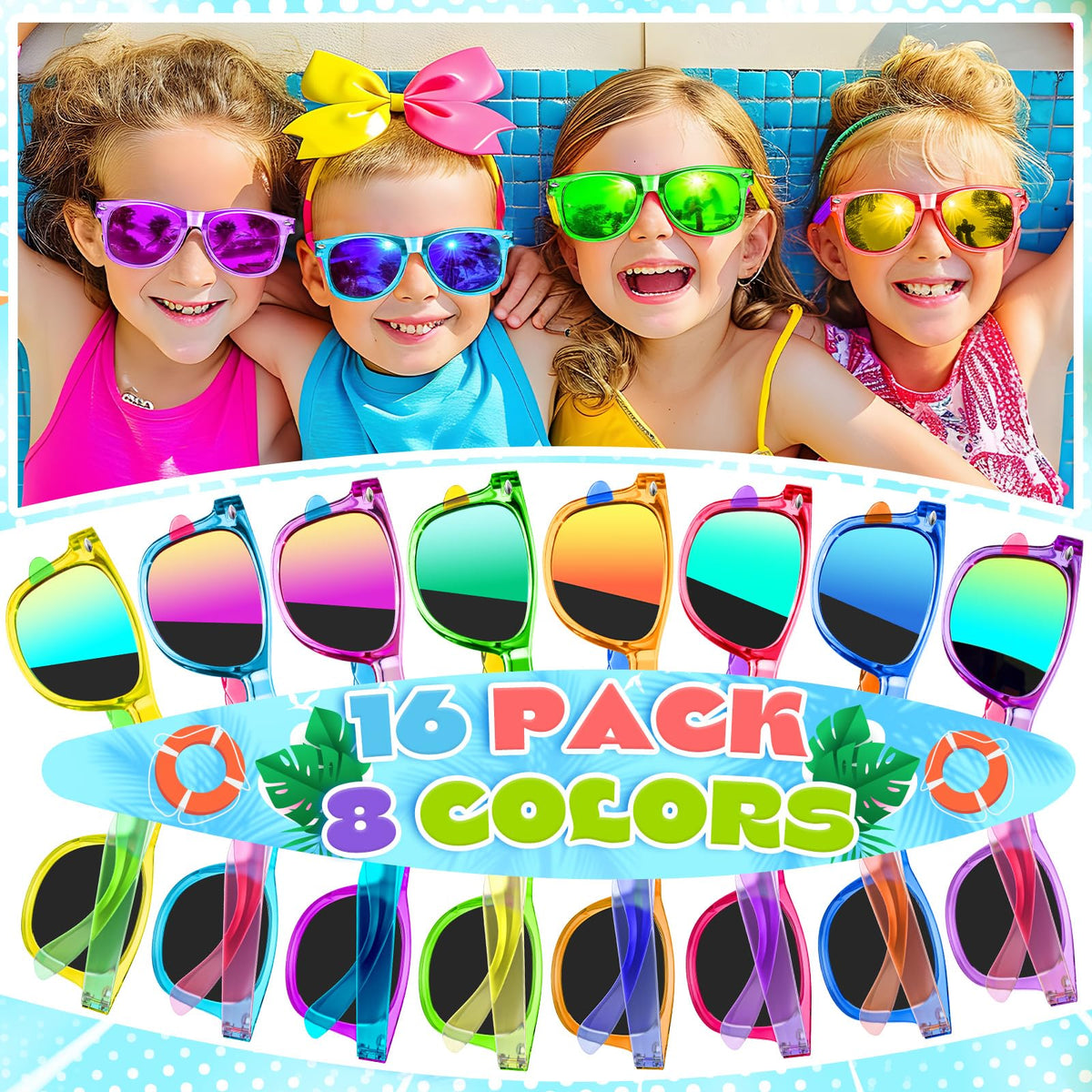 Giftinbox neon sunglasses with two-tone frames, playful kids' style
