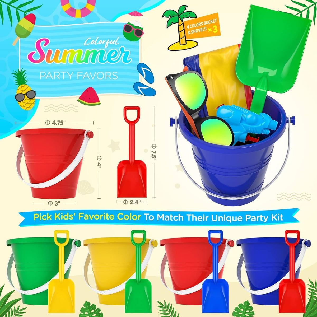 GIFTINBOX sand bucket 4.75'' x 3'' x 4'' for sandcastles and decor
