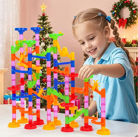 Gifts2U marble run toy assembly action demonstrates problem-solving