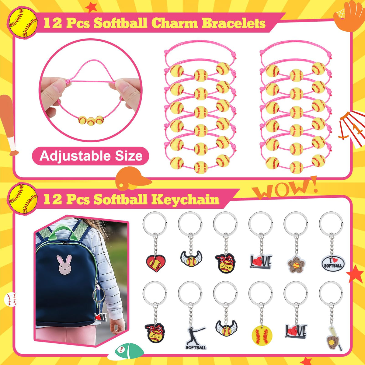 Gifts2U softball goodie bags, ready for take-home treats and event gifting.