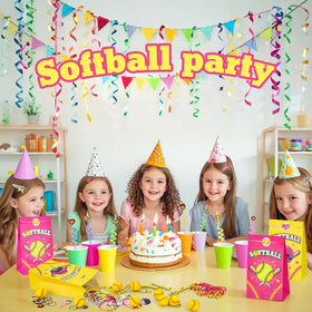Gifts2U softball hair ties, clips, and stickers collage, versatile party decor.