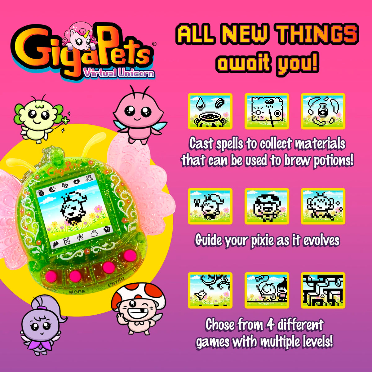 Giga Pets Green Pixie magic features let kids collect elements and cast spells
