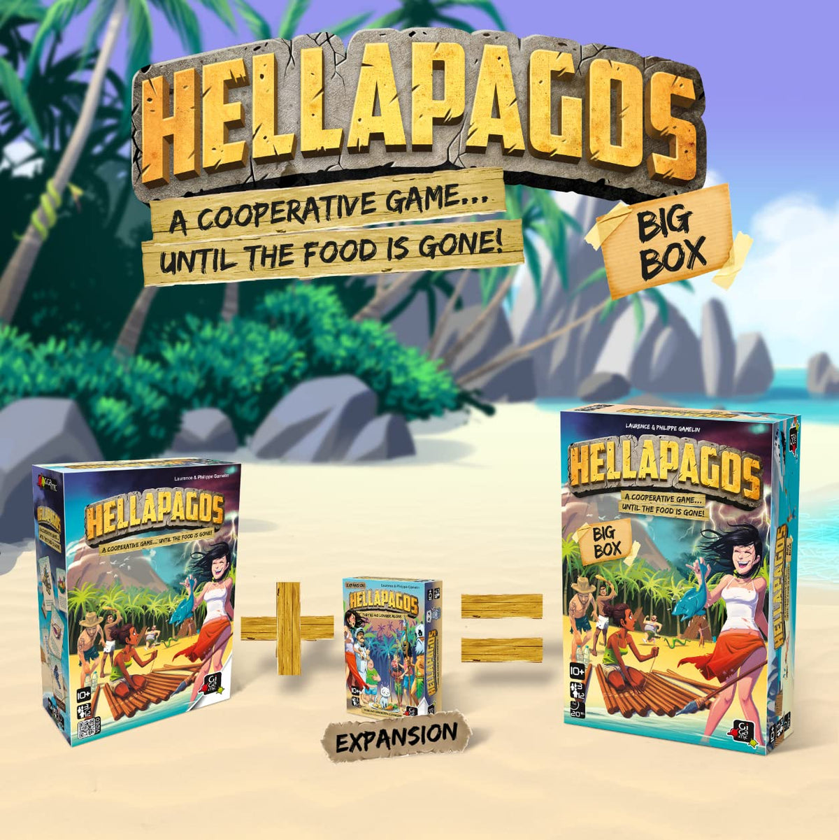 Gigamic Hellapagos Big Box contents organized for quick setup and play