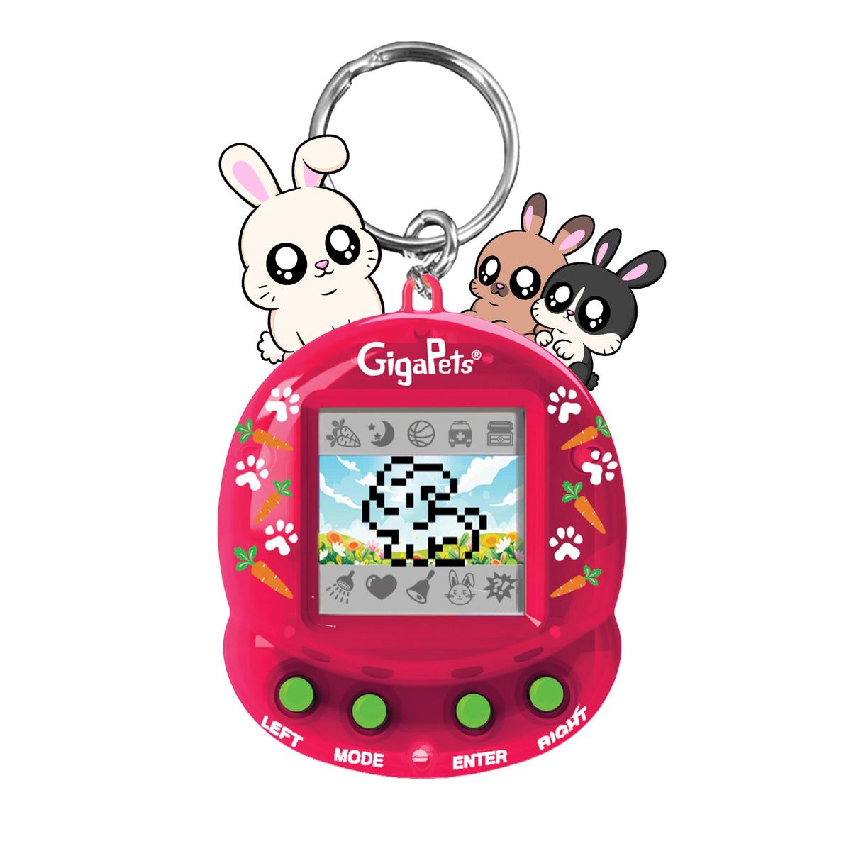Giga Pets Bit Bunnies on-device front view for on-the-go play and care practice