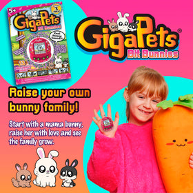 Giga Pets Bit Bunnies evolutions display showing baby to adult growth