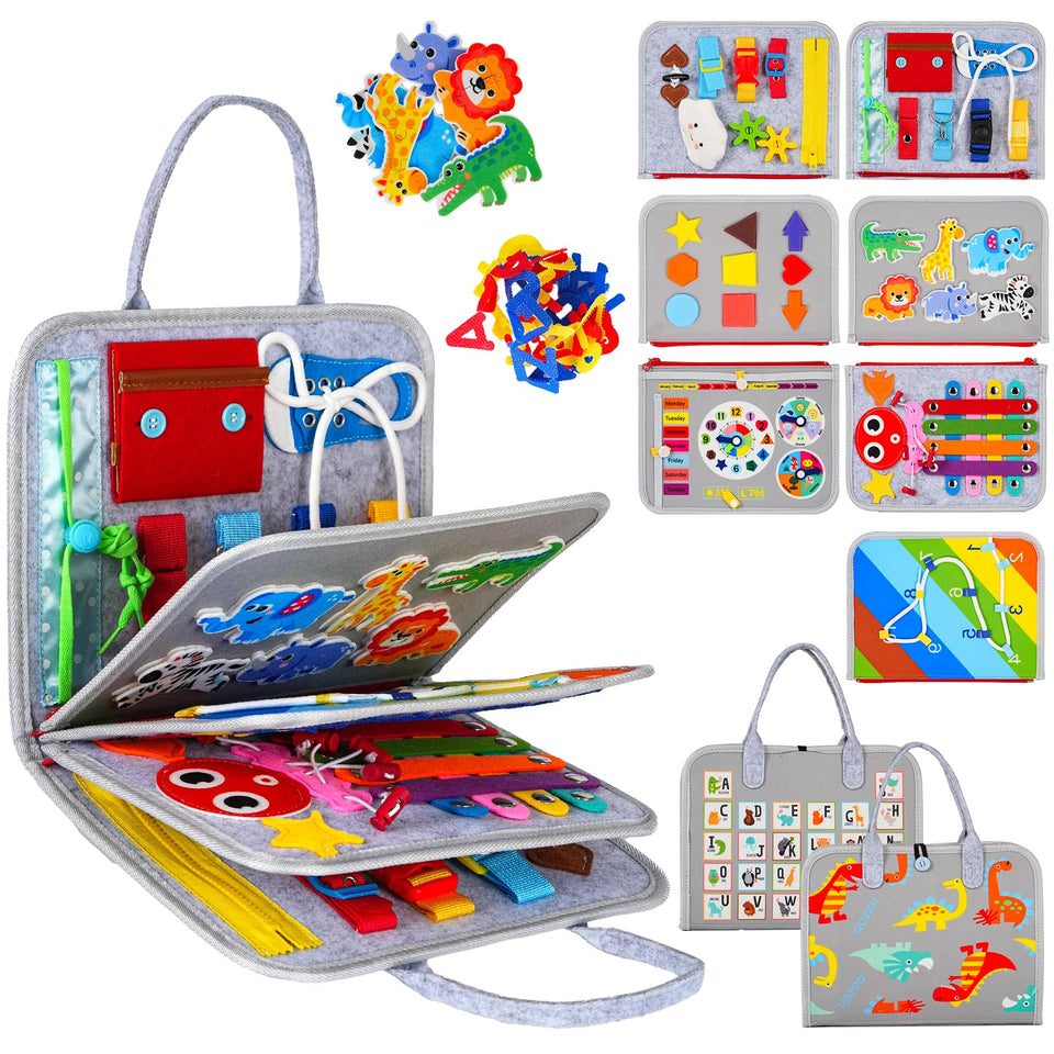 GiggleCraft Busy Board cover helps toddlers explore shapes during quiet play.