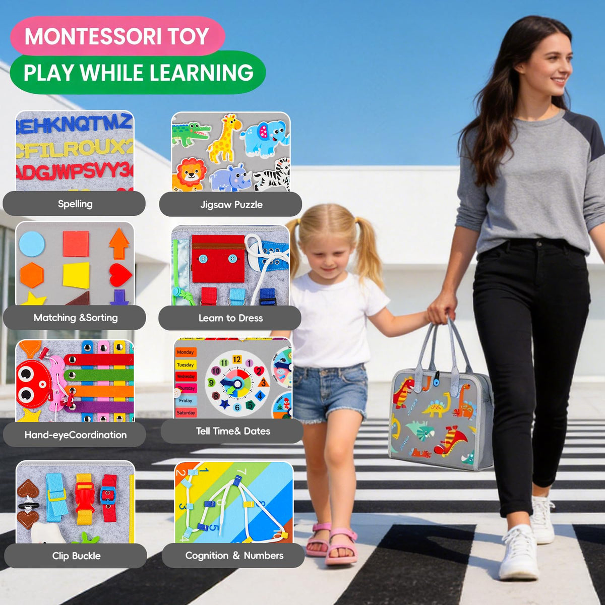 GiggleCraft Busy Board letters introduce early literacy through tactile, engaging interaction.