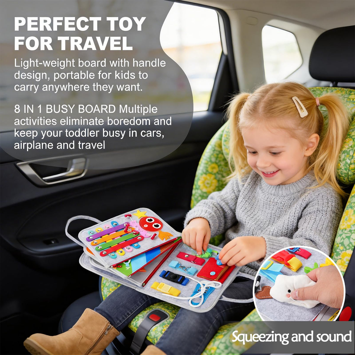 GiggleCraft Busy Board textures offer sensory exploration for curious fingers.