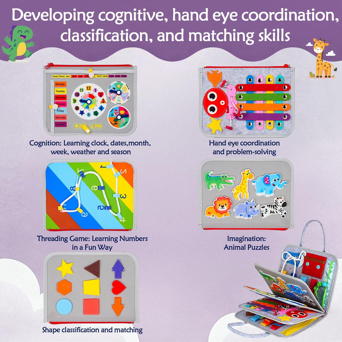 GiggleCraft Busy Board travel-compact design keeps kids engaged on the move.