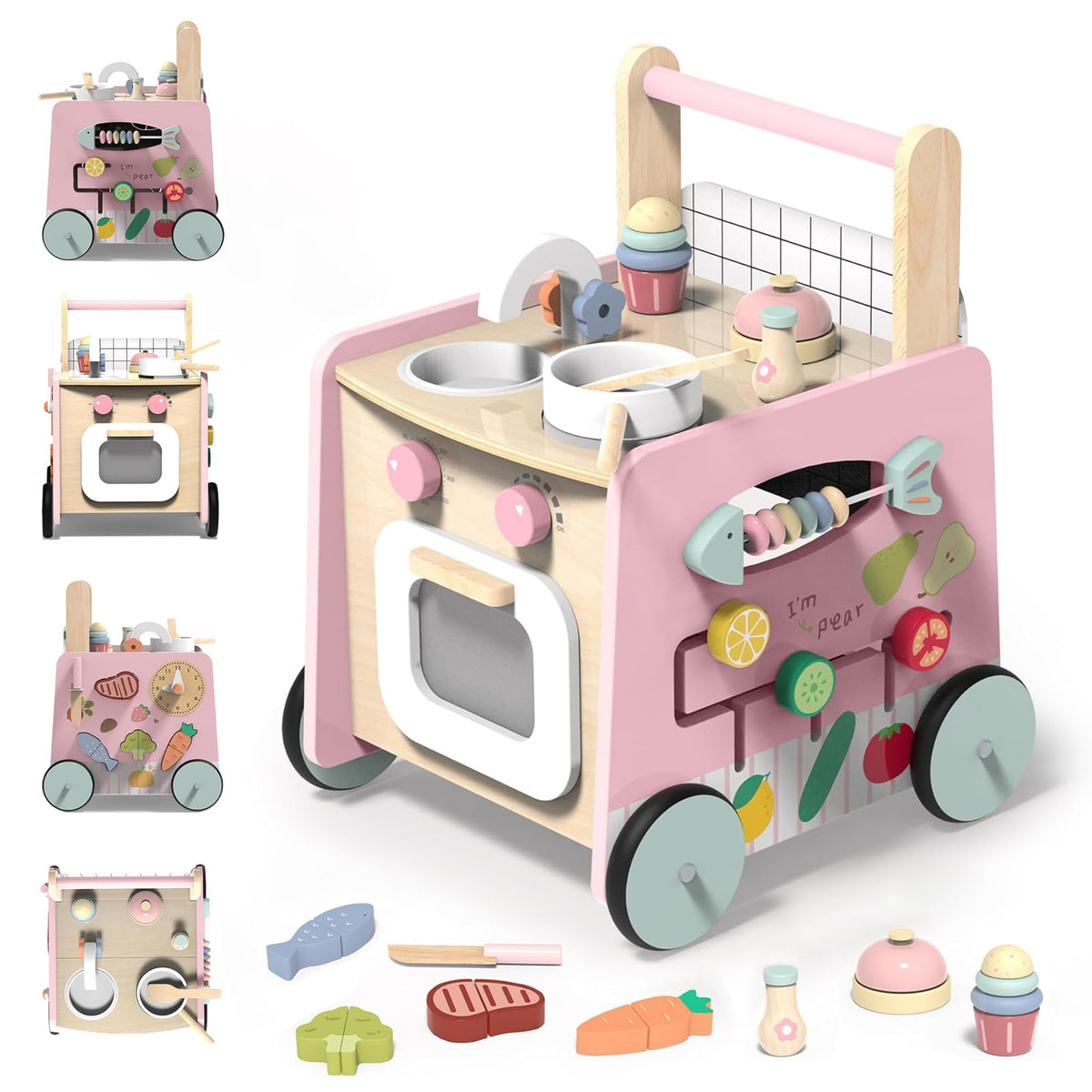 GiggleGems wooden baby walker 4-in-1 front view supports confident first steps