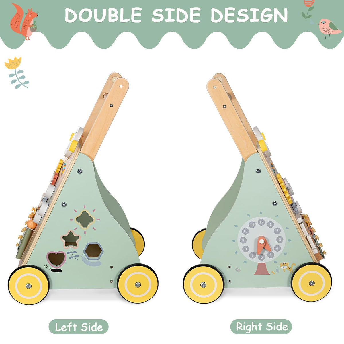 GiggleGems wooden walker adjustable handle supports growing toddlers and balanced practice.