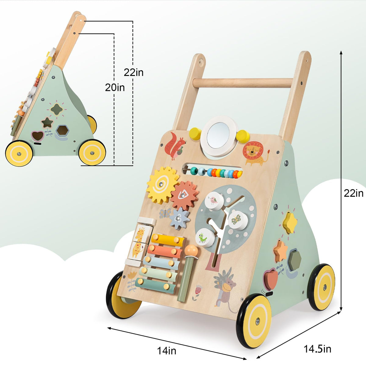 GiggleGems wooden walker with non slip wheels protects floors while smooth rolling.