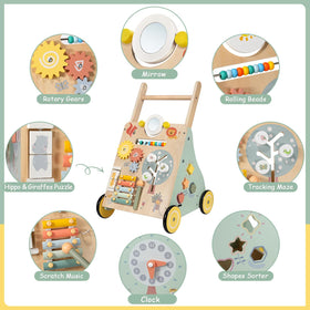 GiggleGems wooden baby walker side panel with activities supports interactive play and motor skills.