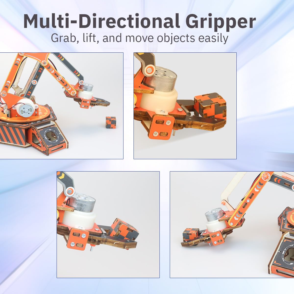 Giggleway robot arm kit wooden-design features sturdy wooden panels and UV finish.