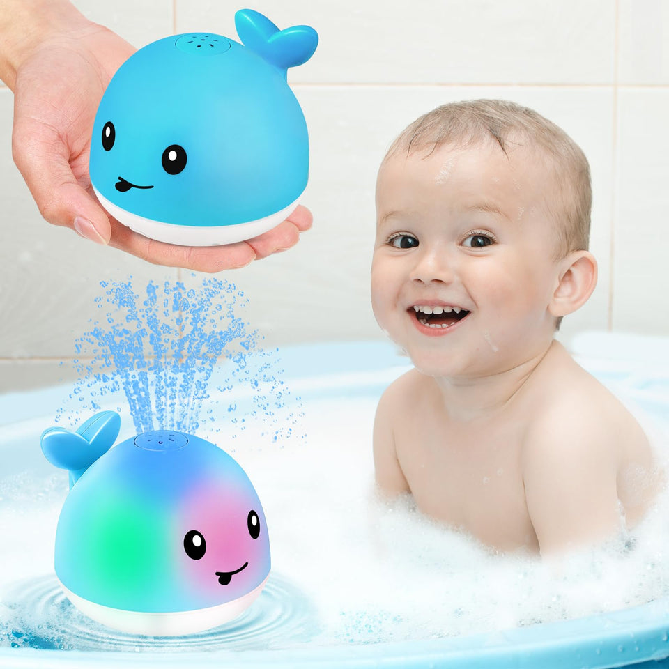 Gigilli baby whale bath toy with ocean blue sprays for bath time fun