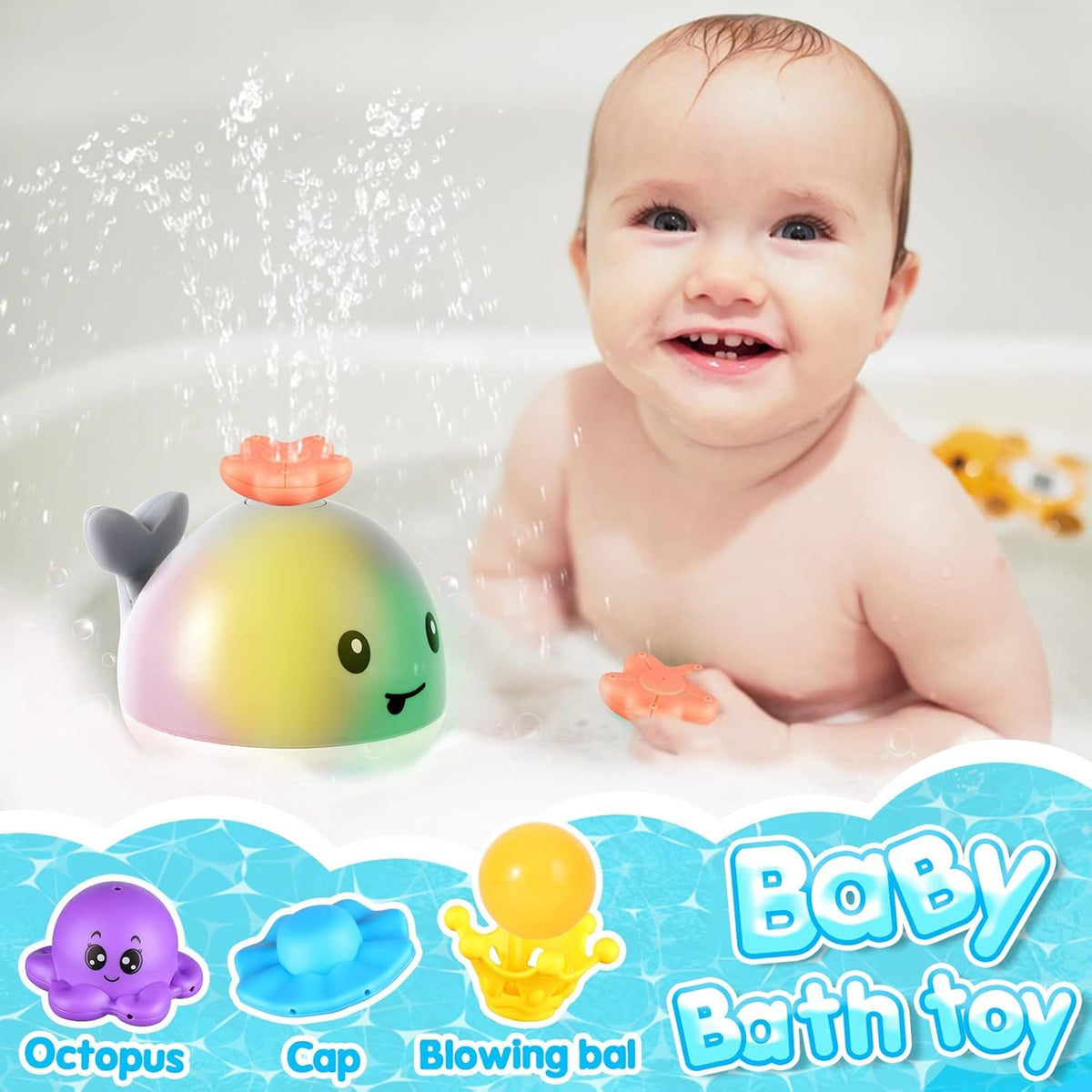 Gigilli starfish sprinkler bath toy - bright lights encourage tub-time exploration