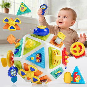 Gigilli busy cube spinner boosts finger dexterity and sensorimotor play.