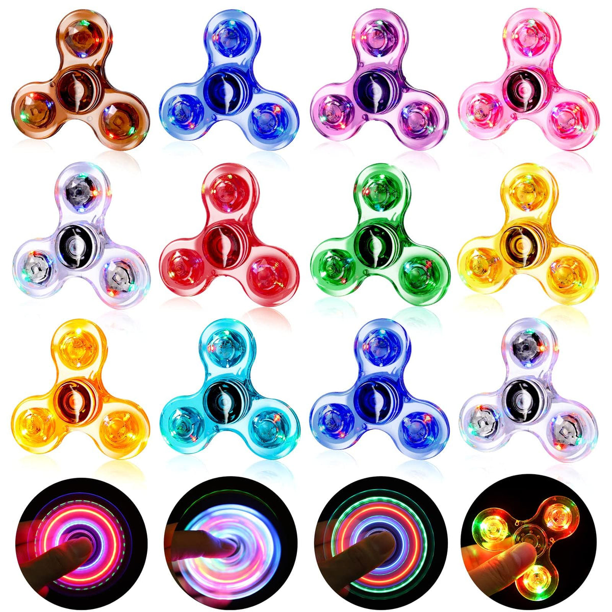 Gigilli glow-in-the-dark fidget spinner 12-pack for kids, ideal as party favors and classroom prizes.