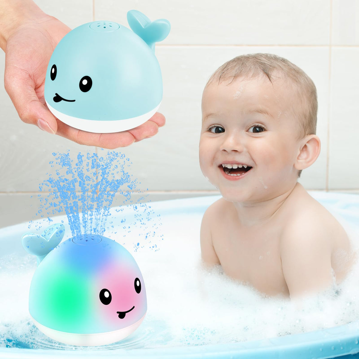Gigilli light-up whale bath toy sprinkles water for engaging bath play.