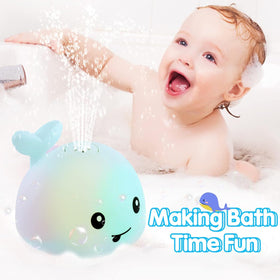 Gigilli whale bath toy in tub captures attention during bath time.