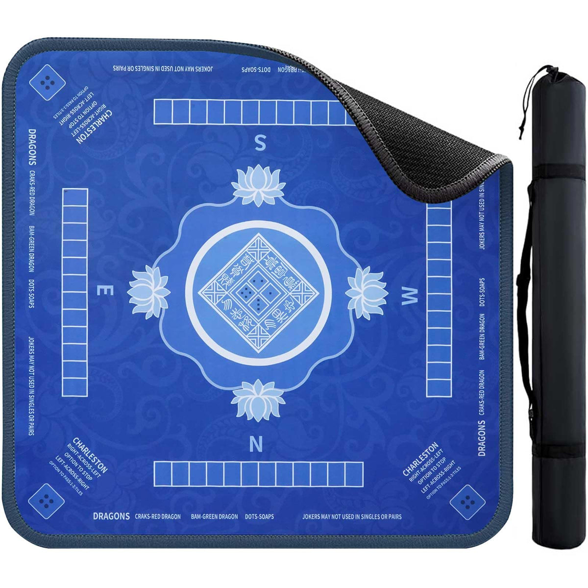 Gihunk Mahjong Mat on table with blue pattern enhances tile glide.