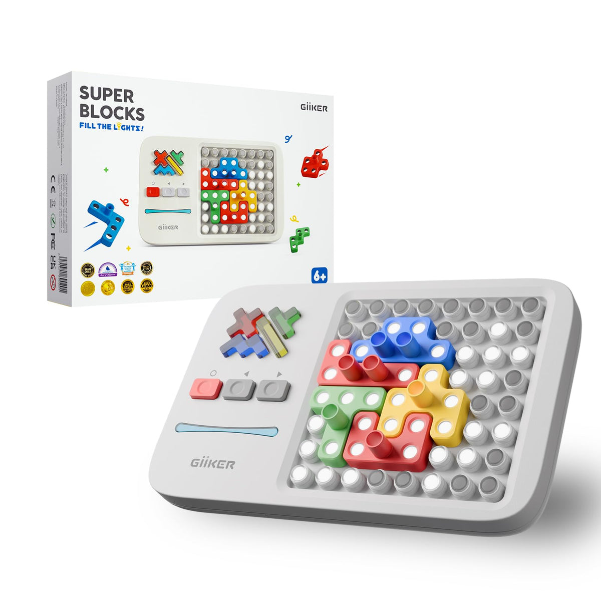 GiiKER Super Blocks challenge board with color tiles for family-friendly problem solving.