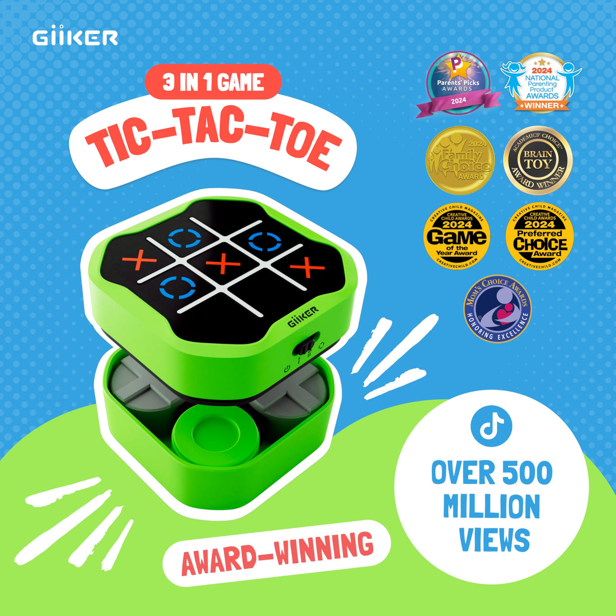 GiiKER Tic Tac Toe Three-in-One Box enables quick family fun and multiple variations.