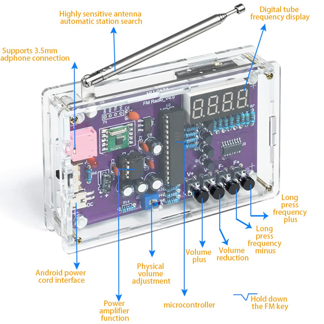 Gikfun FM Radio Kit headphone jack ready for private listening.