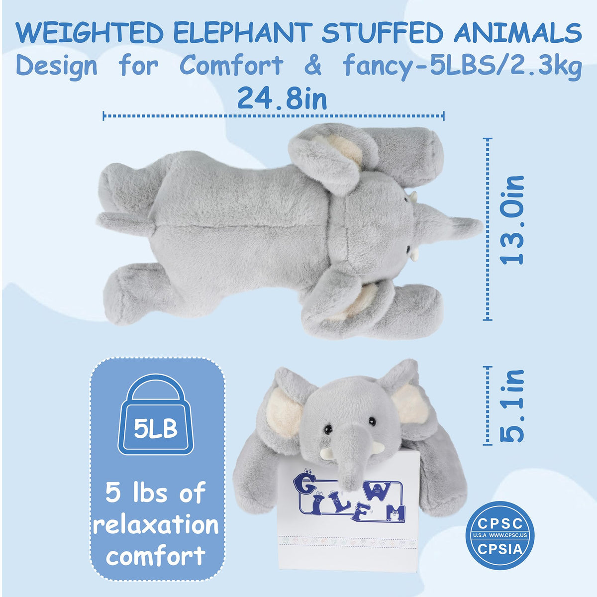 GILFWM elephant with removable weights enables easy cleaning and customized heft