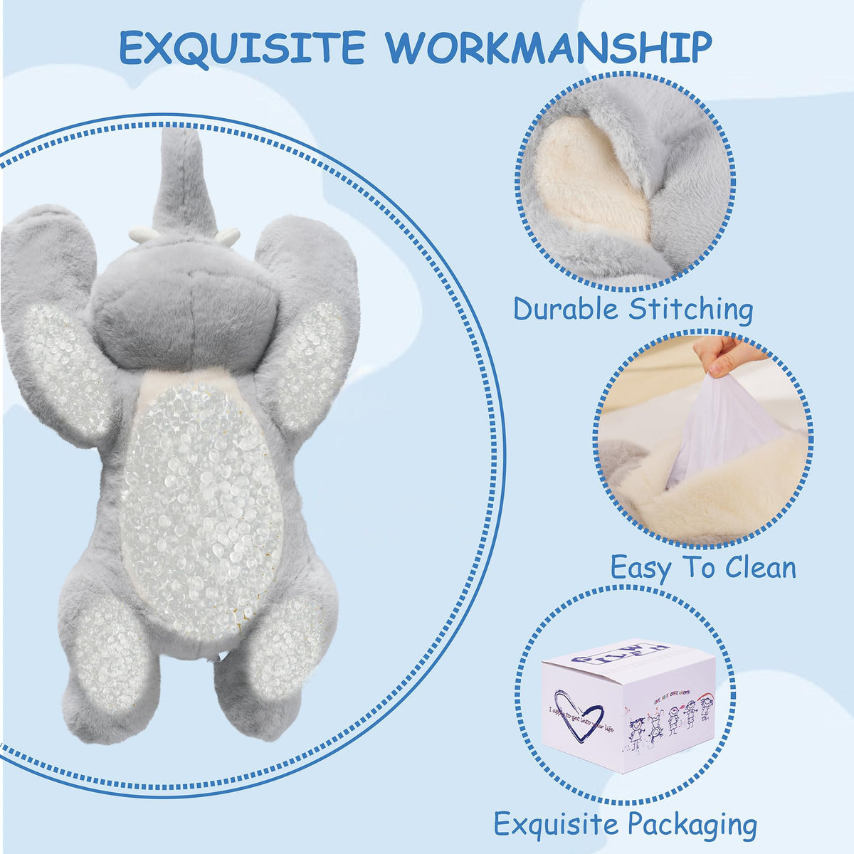 GILFWM elephant soft plush fabric supports cozy snuggles and long companionship