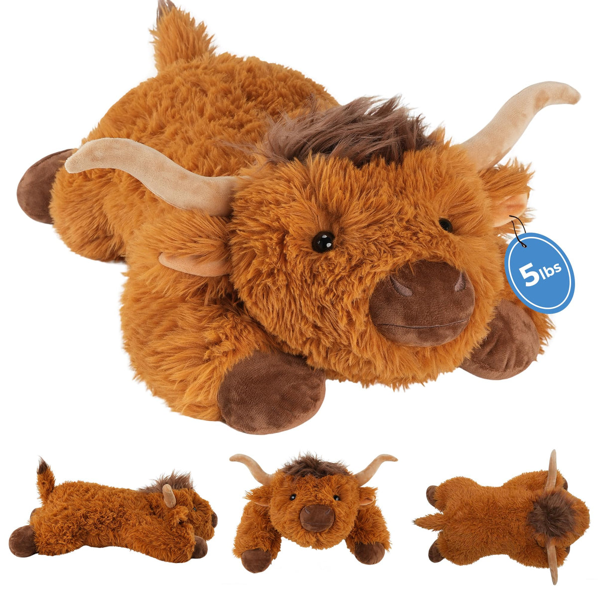 GILFWM Highland Cow weighted plush front view for cozy hugs and relaxation.